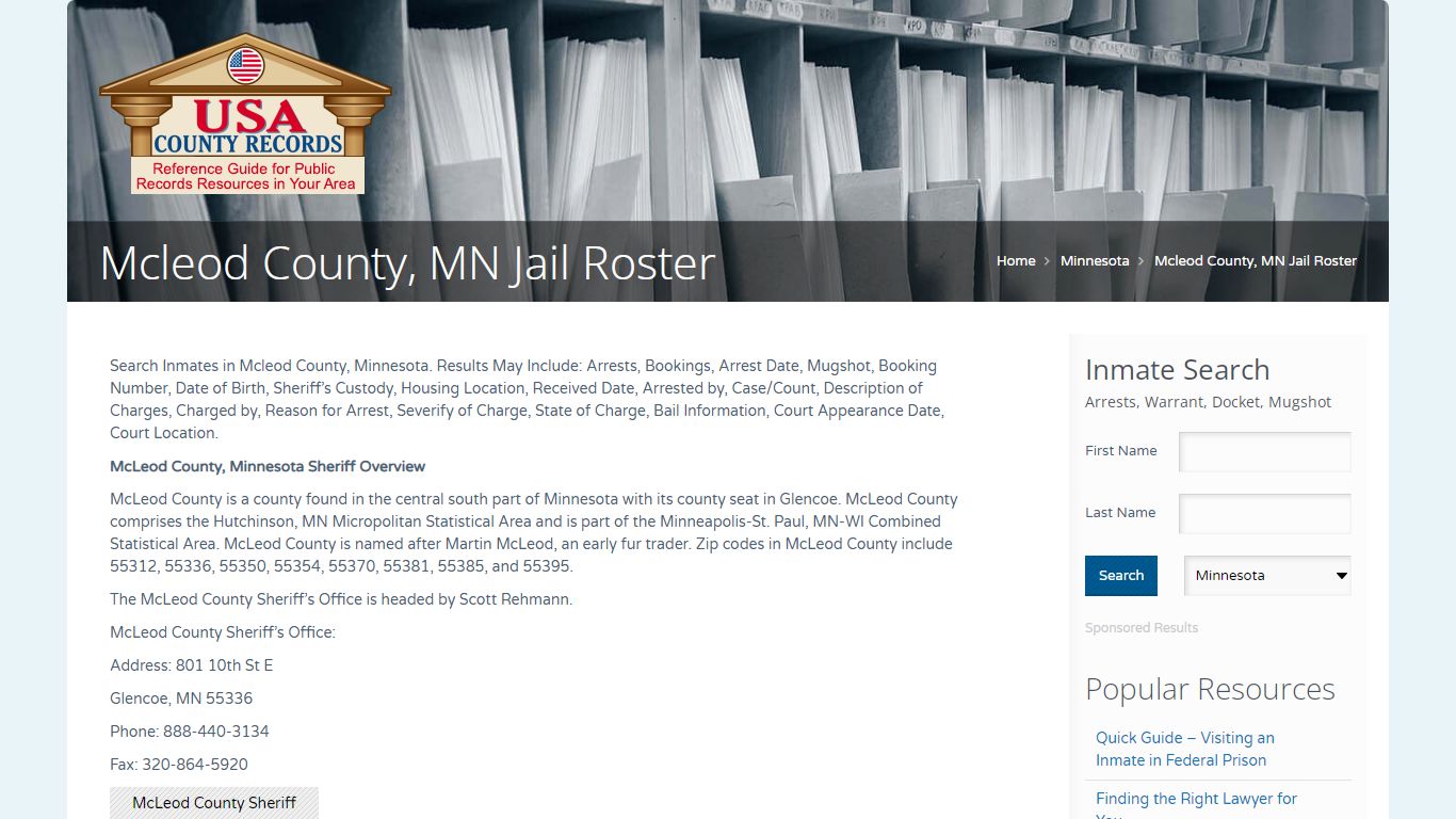Mcleod County, MN Jail Roster | Name Search