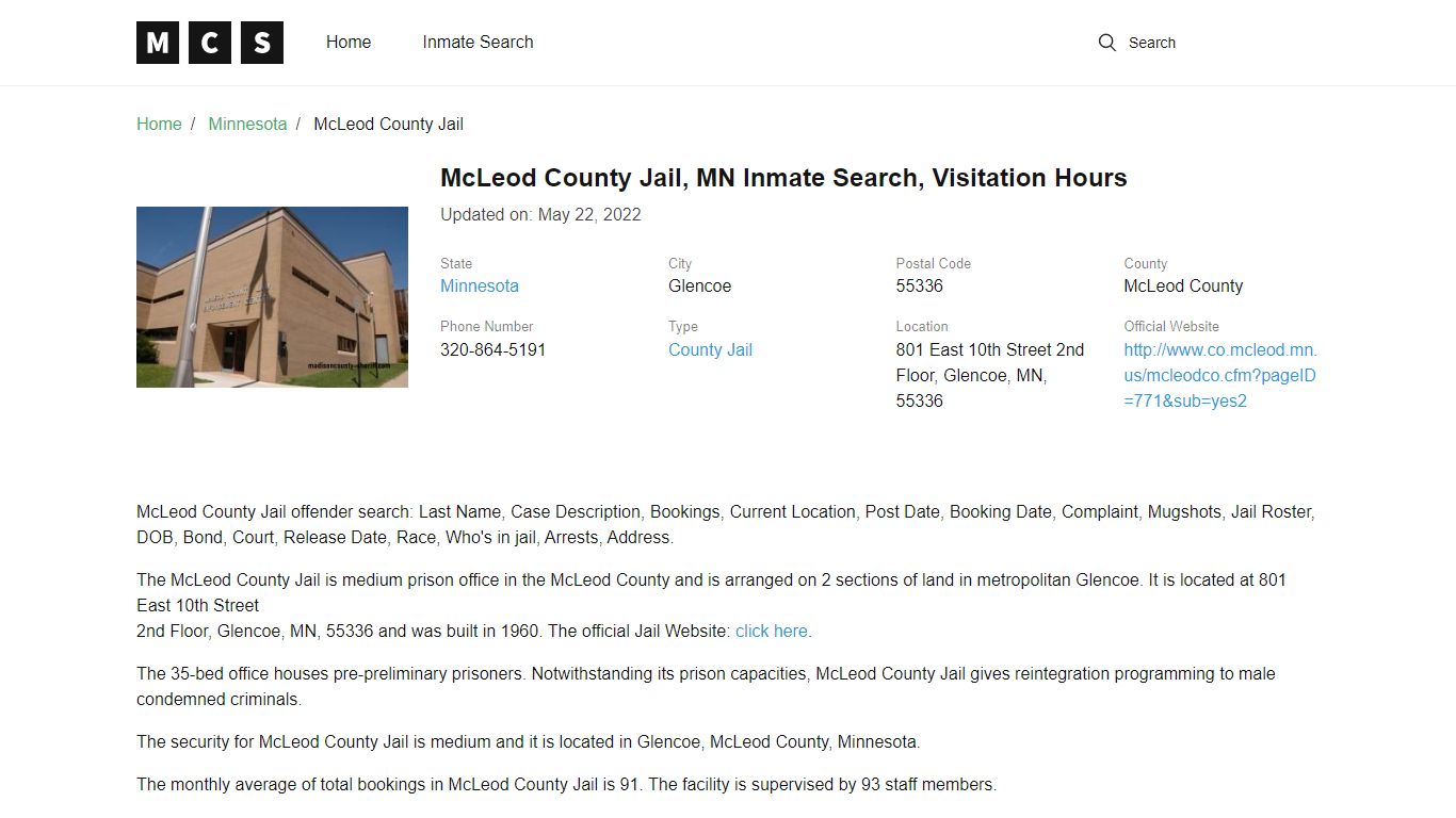 McLeod County, MN Jail Inmates Search, Visitation Rules